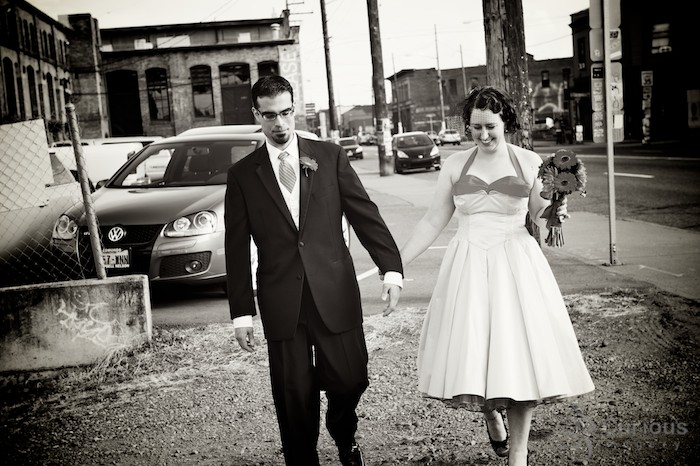 Alternative urban bride and groom in Georgetown Seattle